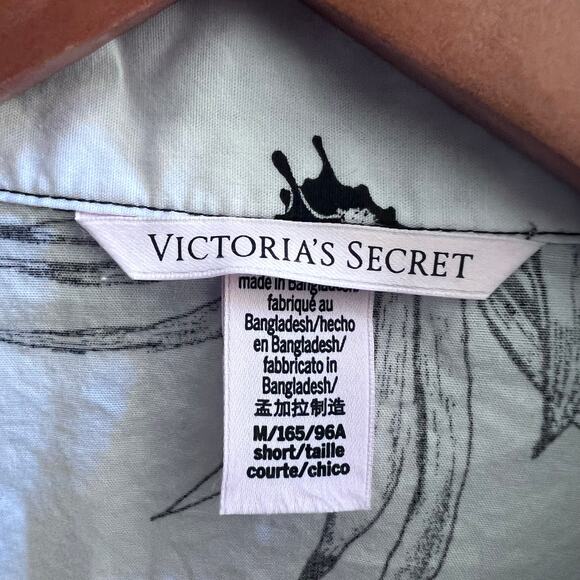 Victoria's Secret Long-Sleeve Floral Printed Black White Sleep Shirt Cotton M - Picture 5 of 5